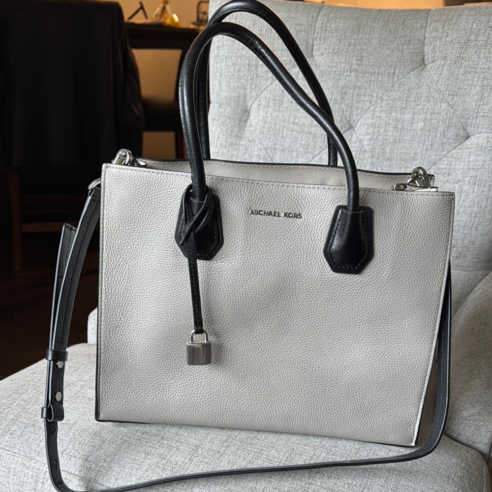 Michael Kors Gray and Black Satchel with Detachable Strap